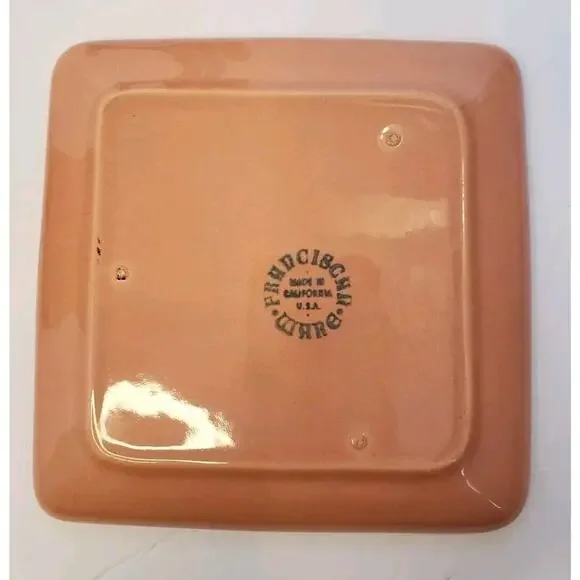 Vintage Art Deco Franciscan Ware Condiment Jars w/ Lids Underplate Pink & Maroon - Picture 5 of 13